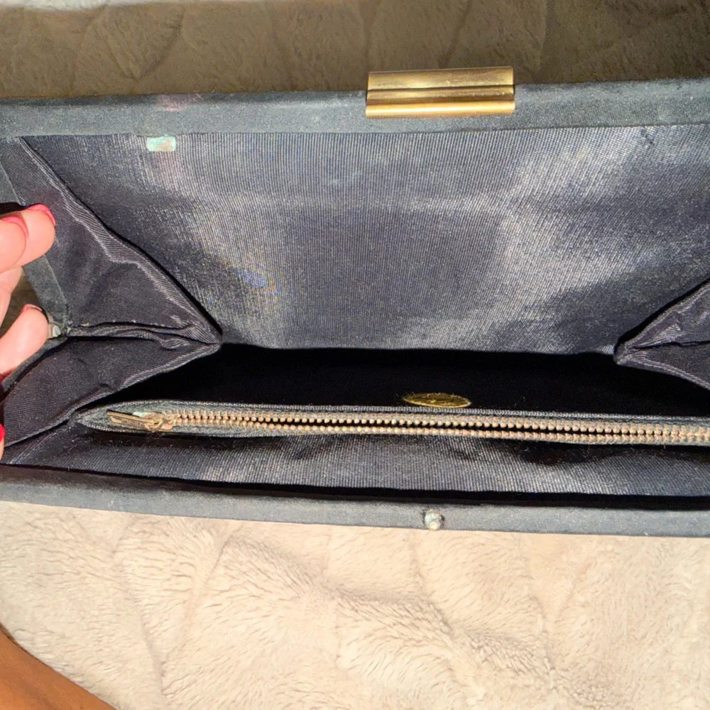 Vintage Garay Black Gold Handbag With design on fabric Late 1950’s -Early 1960’s